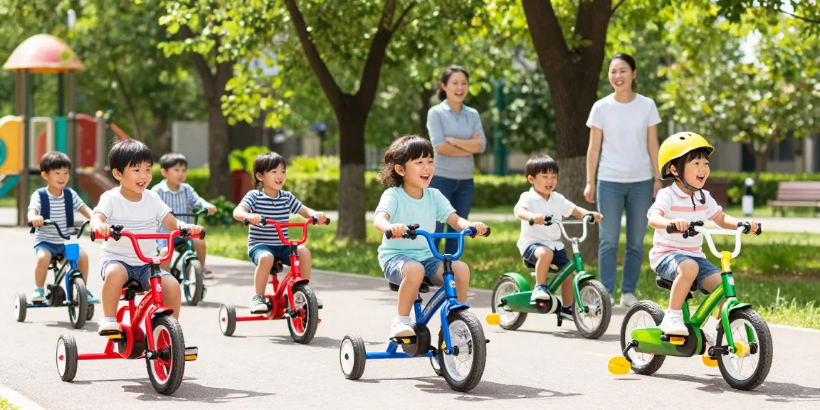 Kids enjoying the best kids tricycles in a sunny park, showcasing fun and safety.