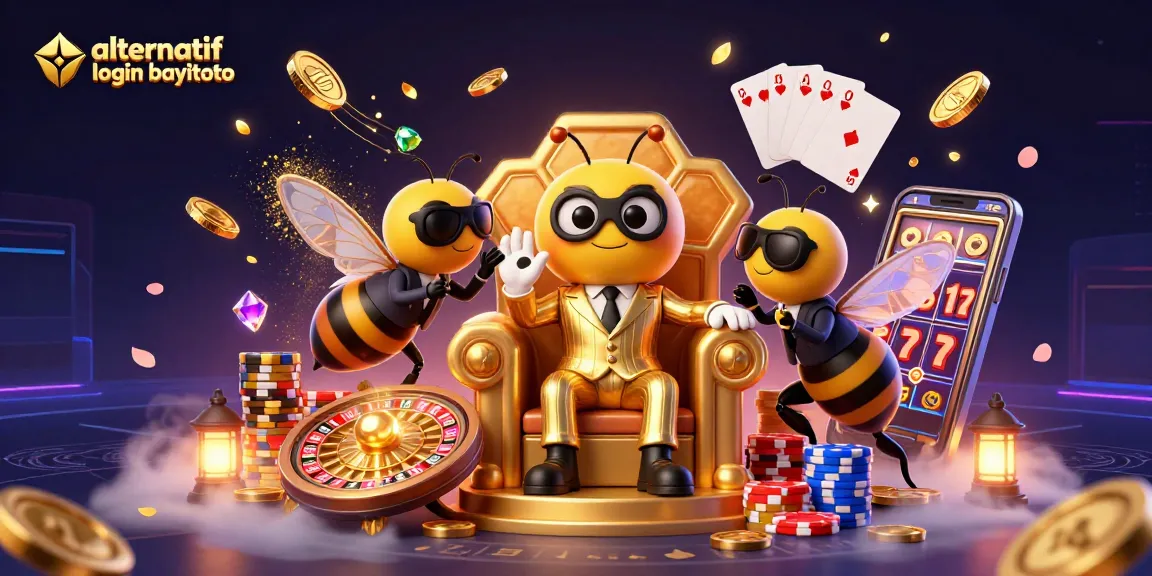 Win with alternatif login bayitoto in a 3D digital casino scene filled with vibrant action.