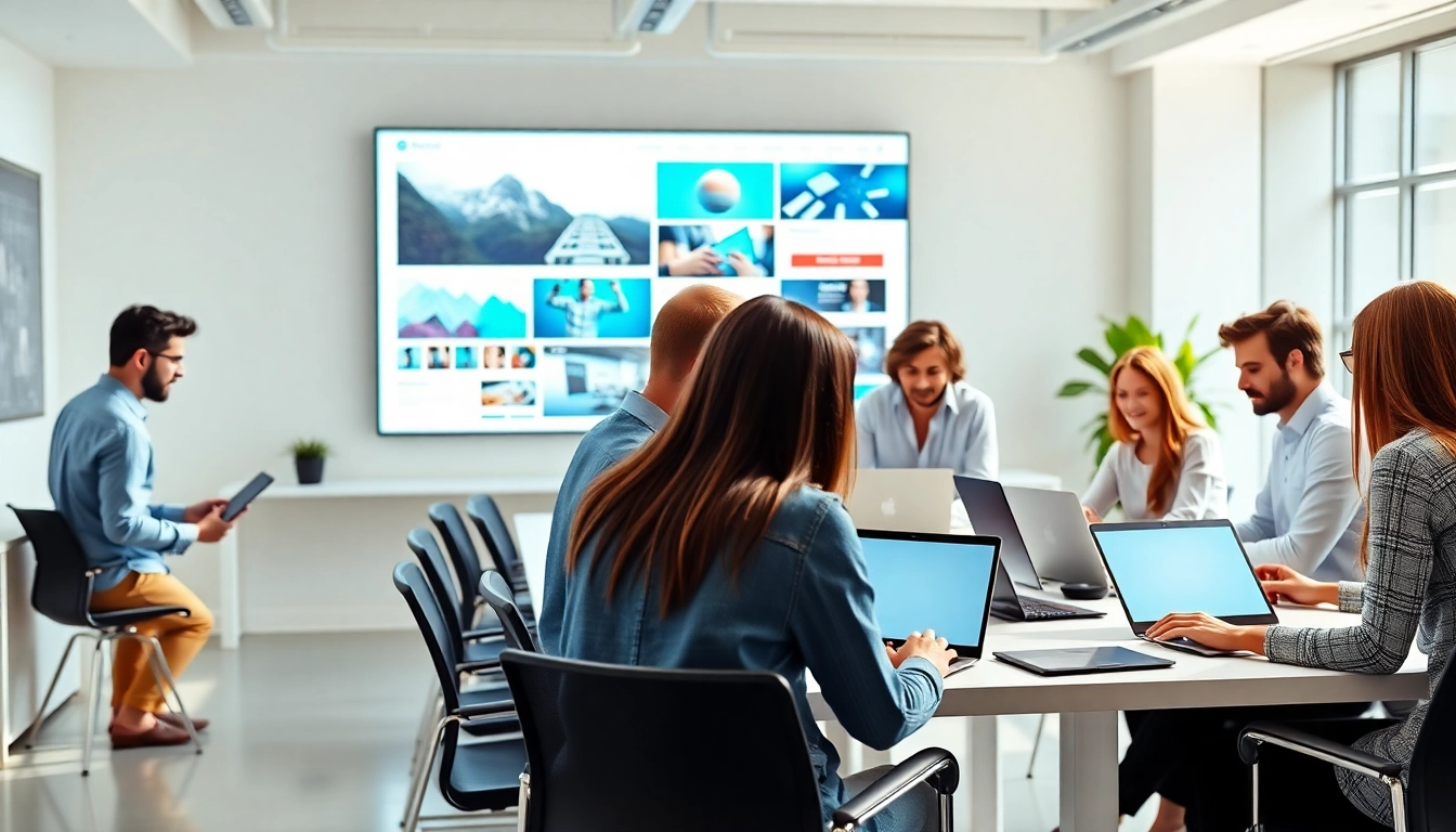 Experience the creativity of a dedicated web design company showcasing teamwork in a modern office.
