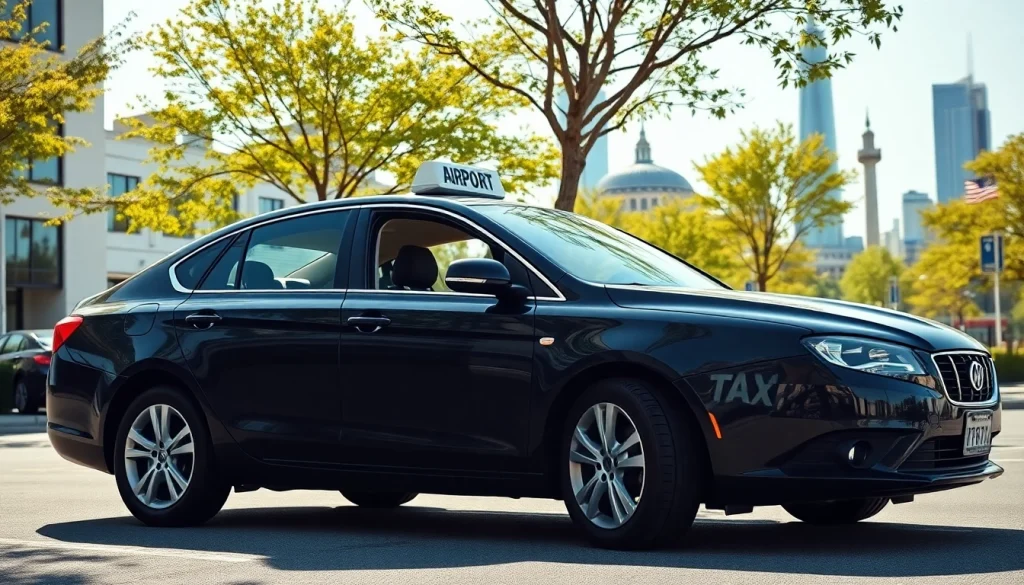 Taxi Nottingham to Heathrow Airport service vehicle welcoming passengers in an urban setting.