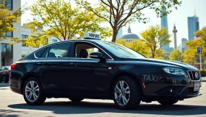 Taxi Nottingham to Heathrow Airport service vehicle welcoming passengers in an urban setting.