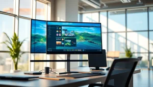 Engaging virtual desktop display in a modern office environment with vibrant applications.