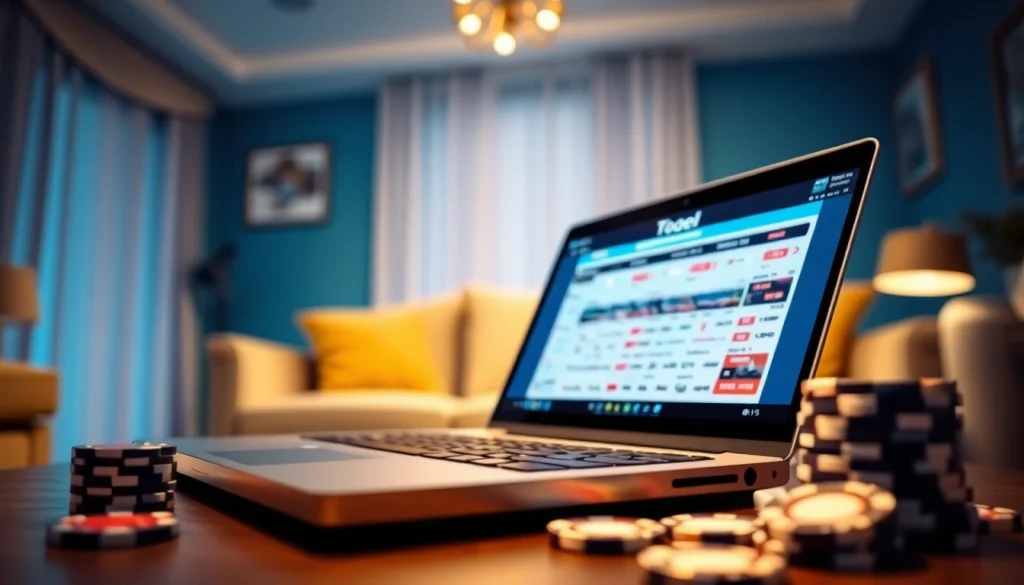 Mengakses togel online dengan antarmuka modern di layar laptop yang terletak di lingkungan nyaman.