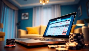 Mengakses togel online dengan antarmuka modern di layar laptop yang terletak di lingkungan nyaman.