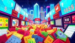 Menampilkan toto togel dengan tiket lotere berwarna-warni di pasar online yang ramai.