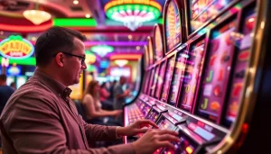 Menang dengan slot mesin yang berkilauan di kasino yang ramai.