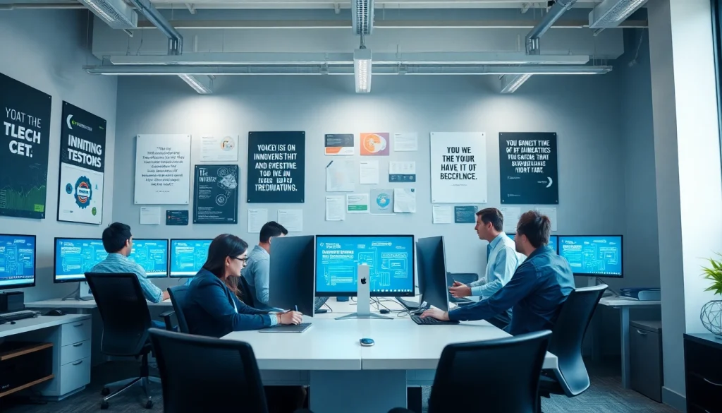 Showcasing Fredericksburg IT Companies collaborating in a modern office environment with technology.