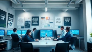 Showcasing Fredericksburg IT Companies collaborating in a modern office environment with technology.