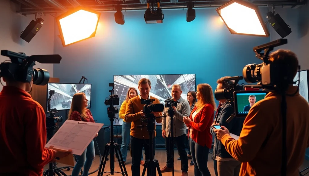 Creating engaging branded content in a vibrant video production studio with a diverse team.