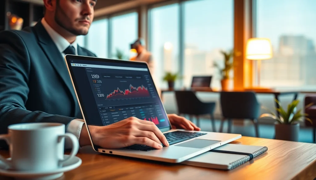 Menampilkan pemain togel online menganalisis data di laptop dalam suasana profesional.