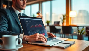 Menampilkan pemain togel online menganalisis data di laptop dalam suasana profesional.