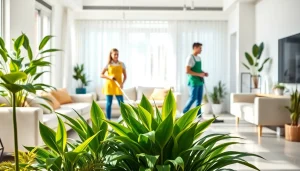 Cleaning Service team working in a bright home environment, emphasizing professionalism and care.