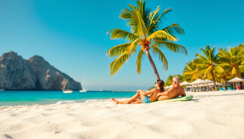 Couple enjoying a safe and relaxing day at the beach in Cabo San Lucas.