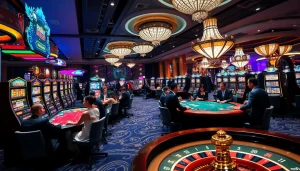 Casino gaming scene featuring KJC brand elements, showcasing vibrant tables and exciting players.