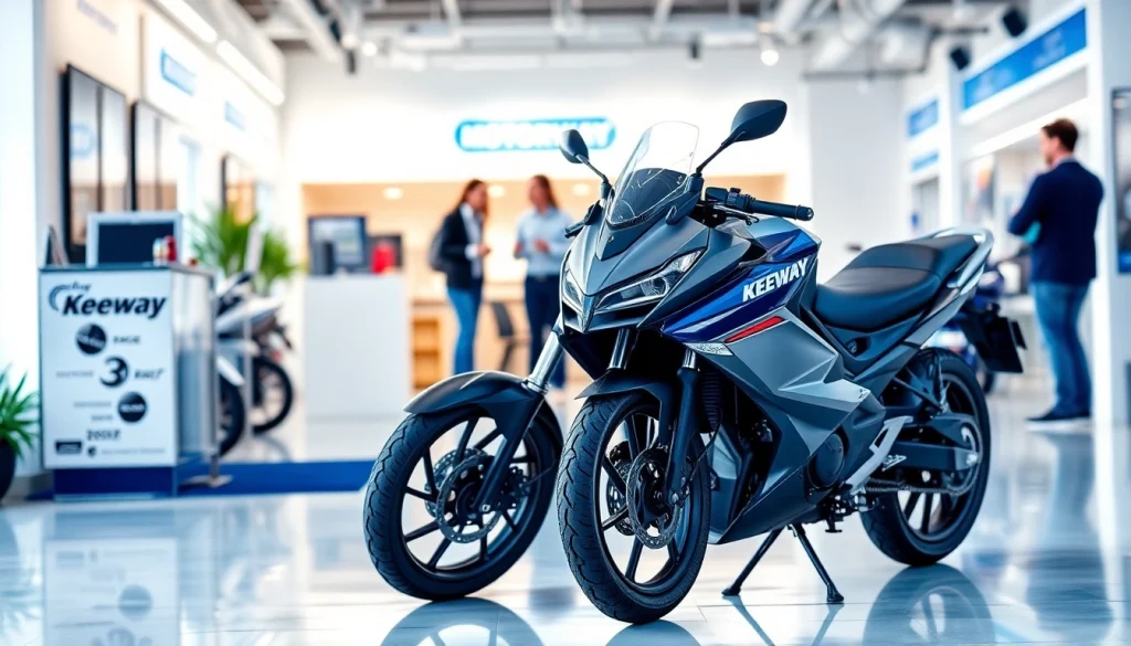 Verkauf von Keeway Motorrädern auf https://moto-ankauf.de/keeway-verkaufen in einem modernen Showroom.