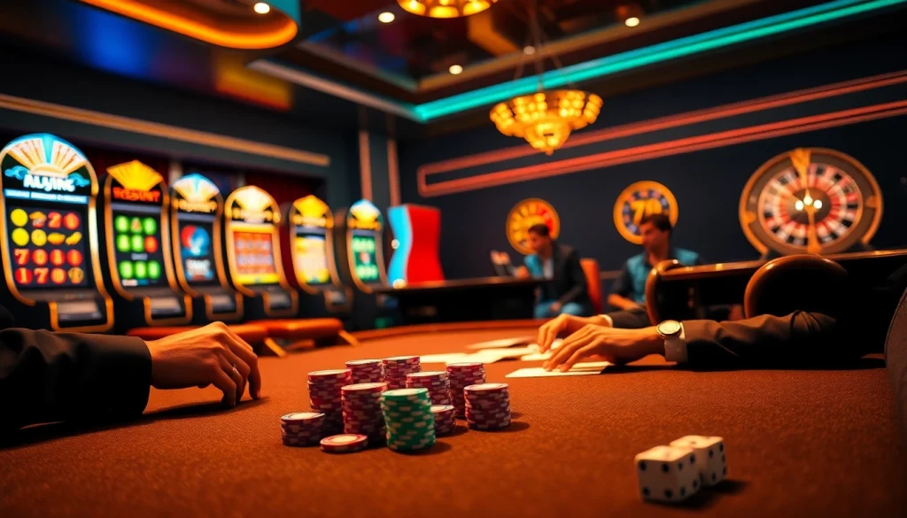 Experience the thrill of 79king as players engage in intense poker at a vibrant casino table.