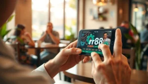 Engaging user experience on rr88com mobile app in a vibrant café.