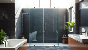 Paroi de douche moderne et élégante dans une salle de bains lumineuse