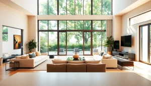 Showcase of real estate with a bright modern interior and inviting atmosphere.