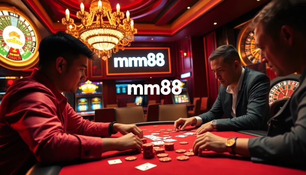 Experience the thrill of mm88 at an opulent poker table filled with chips and cards.