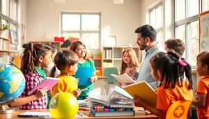 Engaged children exploring education concepts in an interactive classroom environment.