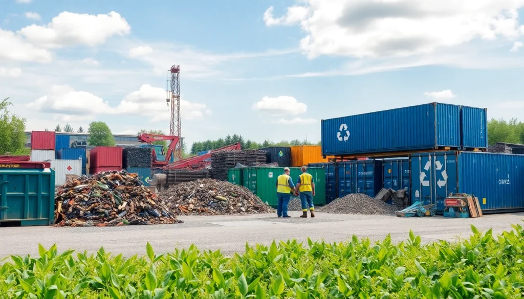 Schrotthandel Oberhausen: Fachkräfte bei der Schrottverarbeitung auf einem modernen Schrottplatz.