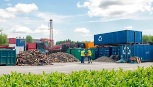 Schrotthandel Oberhausen: Fachkräfte bei der Schrottverarbeitung auf einem modernen Schrottplatz.