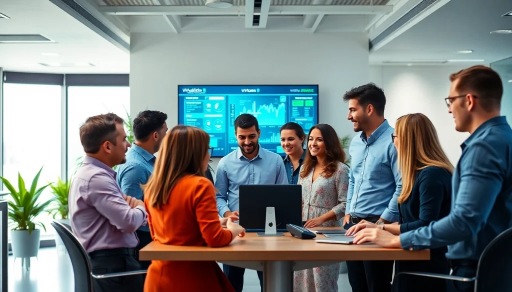 Proxmox Virtualization Experts collaborating in a modern office environment.