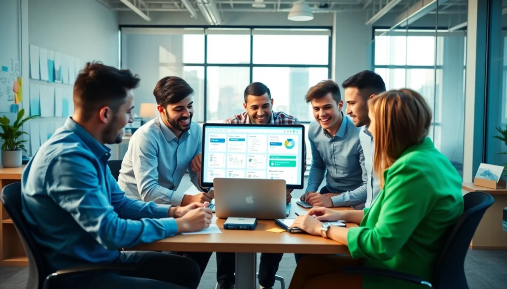 Engaging team discussing effective wordpress services in a bright, modern office environment.