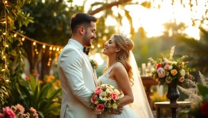 Stunning wedding couple captured by tampa fl wedding photographers in a vibrant outdoor setting