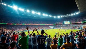 Experience the excitement of the best sportsbooks in Brazil with a vibrant sports betting stadium packed with fans.
