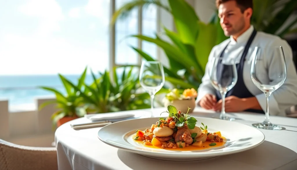 Private chef St Martin prepares an exquisite dish in a luxurious villa setting.
