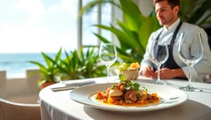 Private chef St Martin prepares an exquisite dish in a luxurious villa setting.