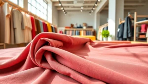 Punta di Roma stof met elegante textuur en kleuren in een showroom.