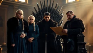 Explore the ensemble of the Game of Thrones cast in an iconic medieval scene.