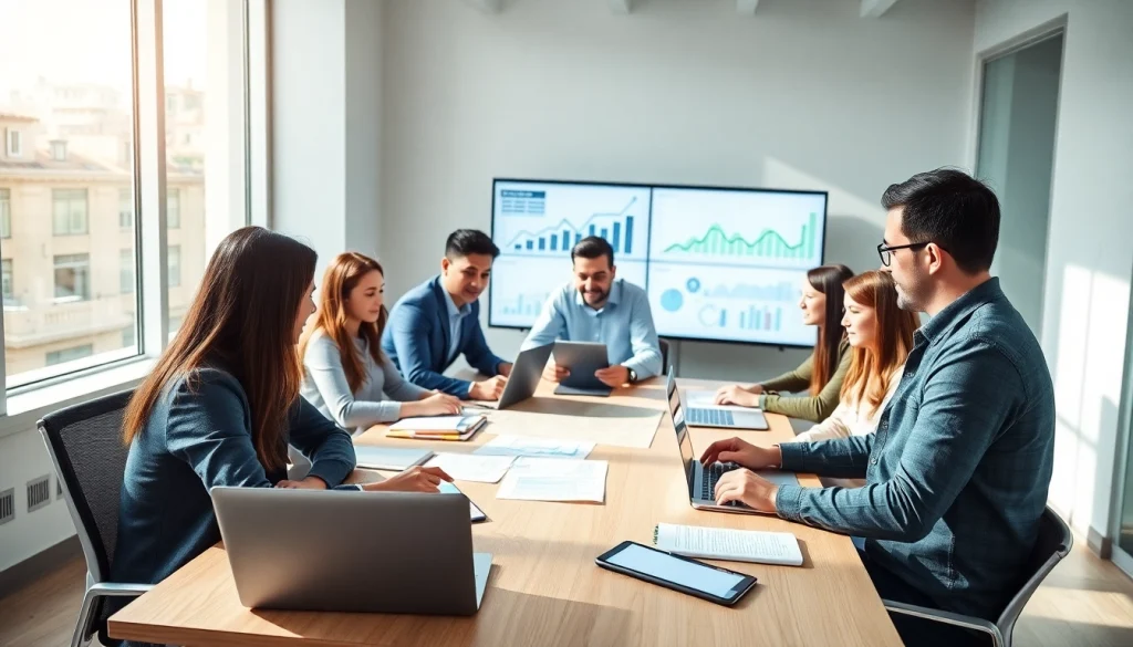 Team brainstorming about SEO Malaysia strategies in a modern office environment.