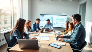 Team brainstorming about SEO Malaysia strategies in a modern office environment.