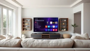 Showcasing the iron tv pro interface in a contemporary living room setup.