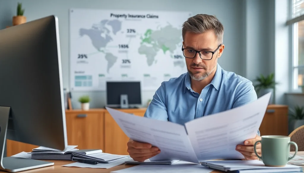Understanding Property Insurance Claims process with a professional reviewing documents in a bright office.