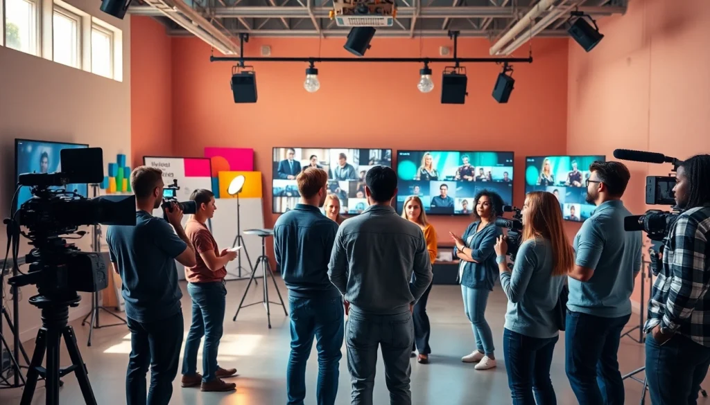 Team collaborating in a studio, showcasing Video Production Company Calgary creativity and energy.