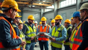 Engaged participants in construction safety training wearing safety gear during an interactive session.