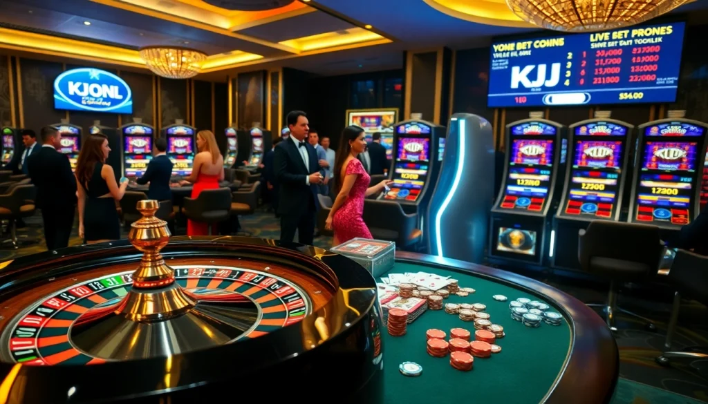 KJC ONL casino players enjoying a thrilling game at a luxurious roulette table.