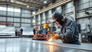 Workers expertly fabricating metal in a modern steel fabrication shop with advanced machinery.