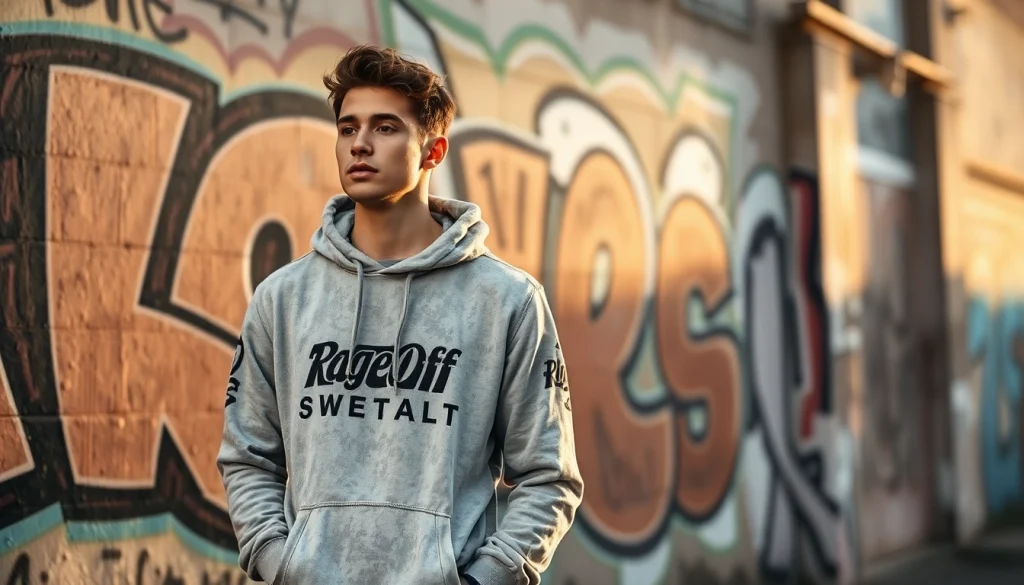 RageOff washed hoodie displayed in an urban lifestyle scene, embodying casual streetwear vibe.