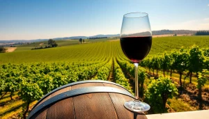 Sip fine wines at wineries in Clarksburg surrounded by vibrant vineyard views.
