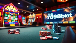Experience the thrill of poker at the casino with link 789bet showcased on a vibrant screen.