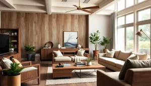 Showcasing beautiful custom furniture in a cozy living room setting that combines modern and rustic styles.