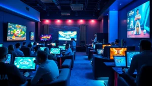 Exciting gaming lounge atmosphere at พอร์ทัลเกม F168 showcasing multiple gaming options and friendly customer support.