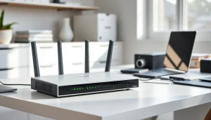 Showcasing a pre configured vpn router uk with multiple devices for optimal secure connectivity.