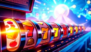 Permainan slot depo 5000 yang menarik dengan simbol dan antarmuka yang berwarna-warni.